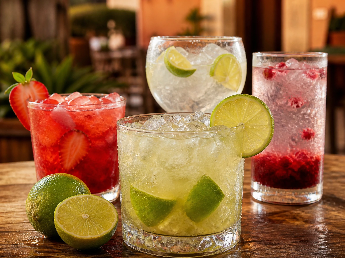 Caipirinha, caipiroska, gin tônica e soda italiana